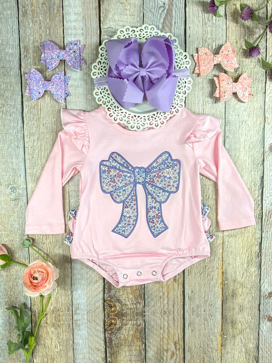 Purple Bow Applique Infant Romper