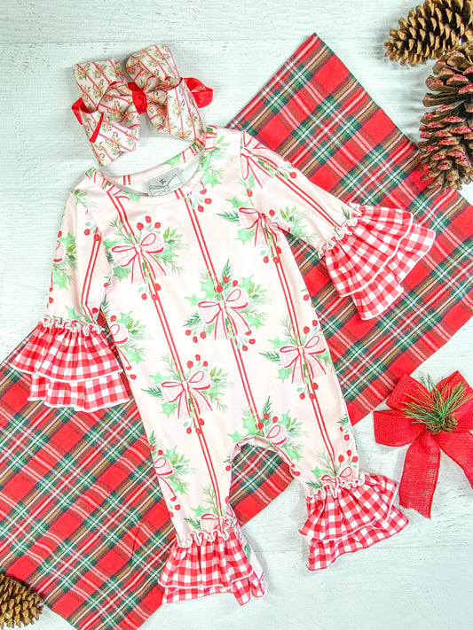 Holly Bows & Stripes Infant Onesie