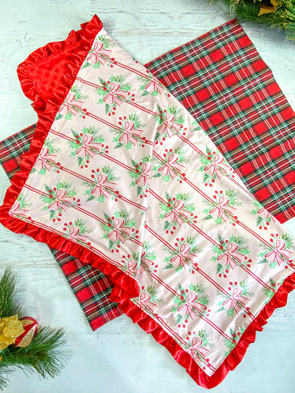 Holly Bows & Stripes Baby Blanket