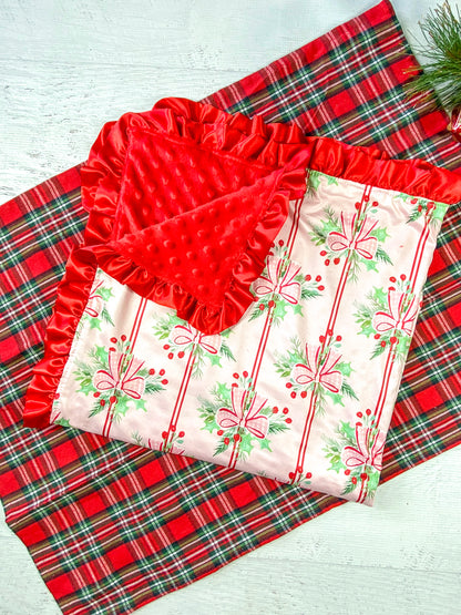 Holly Bows & Stripes Baby Blanket