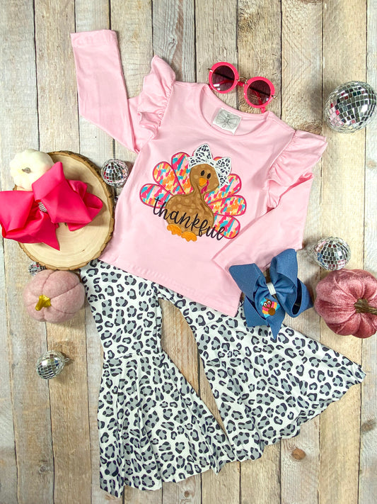 Thankful Turkey & Animal Print Bell Bottoms Set