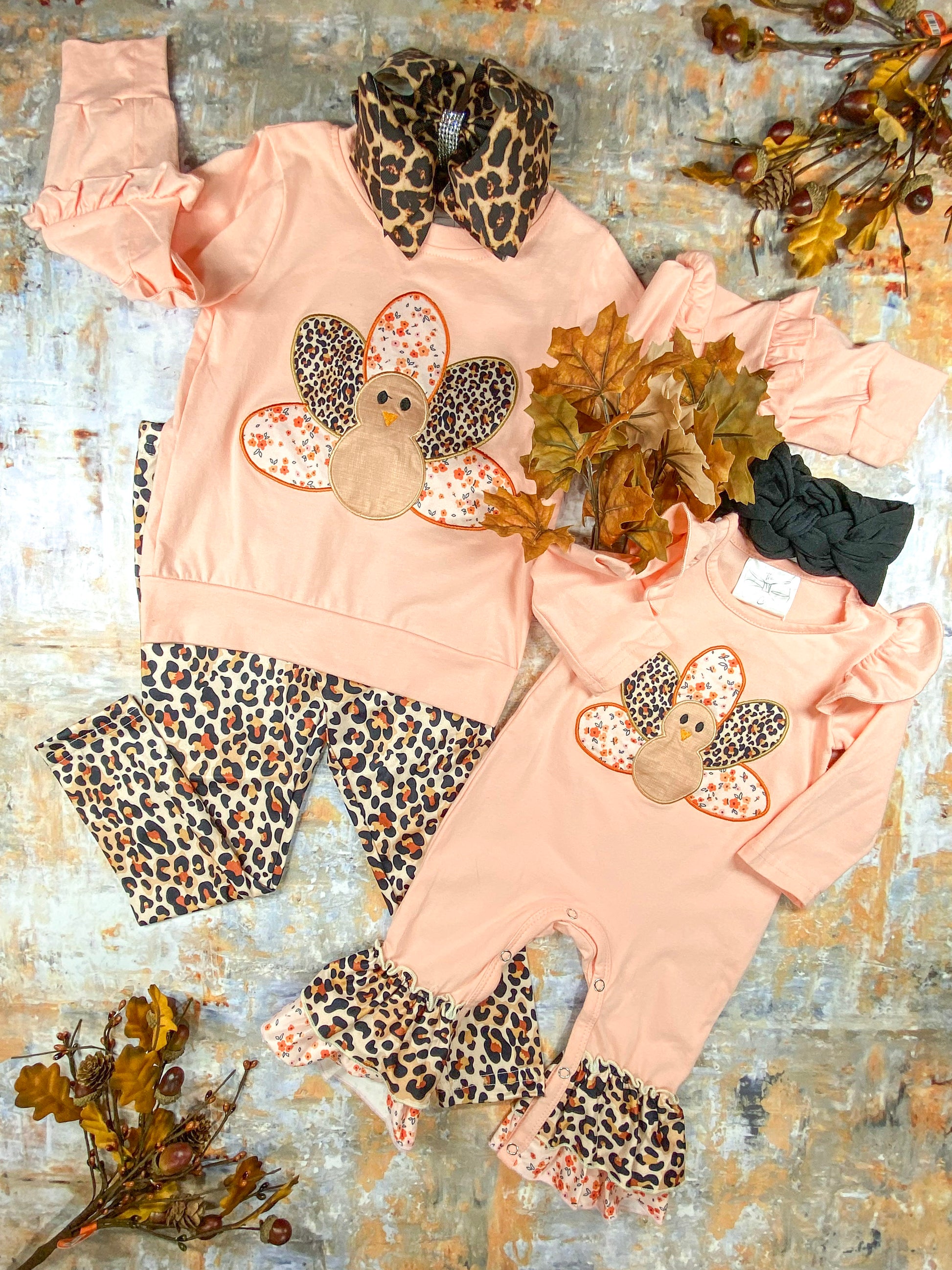 Animal Print Turkey Leggings Set with matching infant onesie