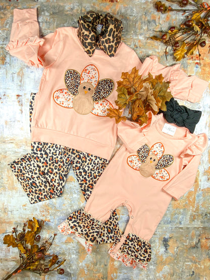 Animal Print Turkey Leggings Set with matching infant onesie