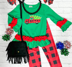 christmas tree truck ruffled tunic and leggings set