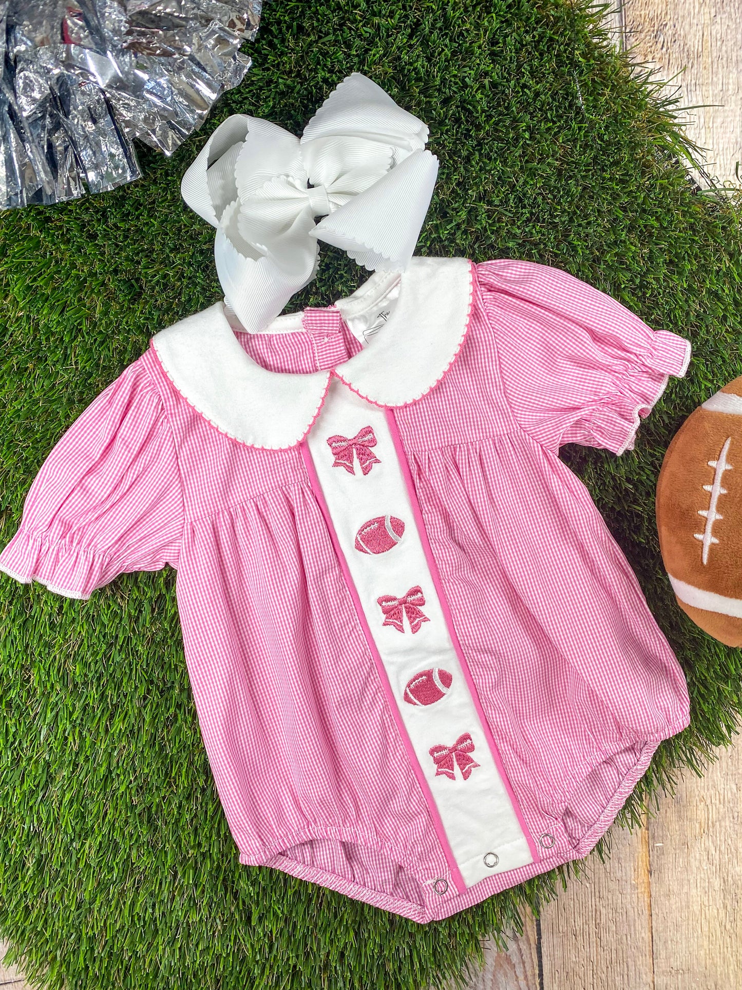Pink Bows & Footballs Infant Romper