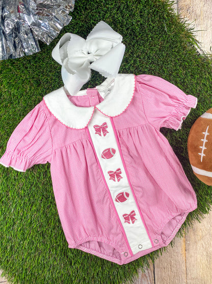 Pink Bows & Footballs Infant Romper