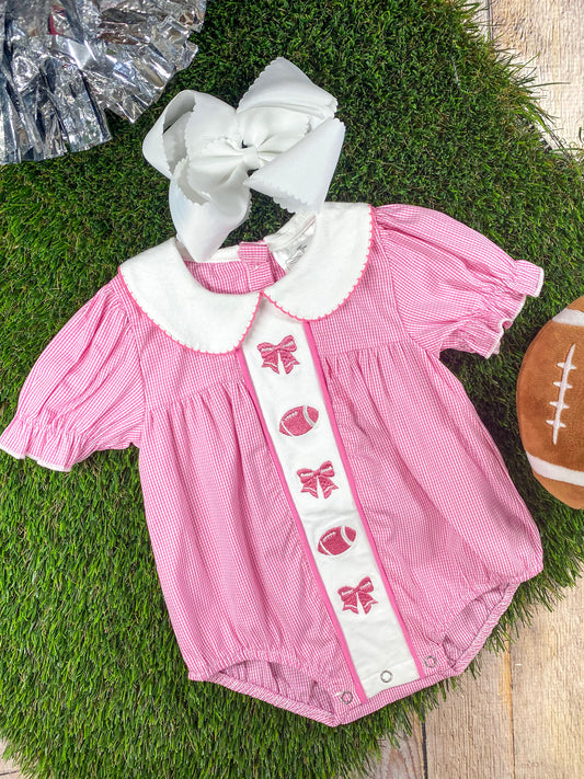 Pink Bows & Footballs Infant Romper
