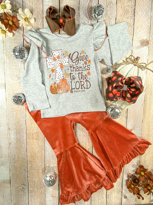Give Thanks to the Lord Velvet Bell Bottoms Set