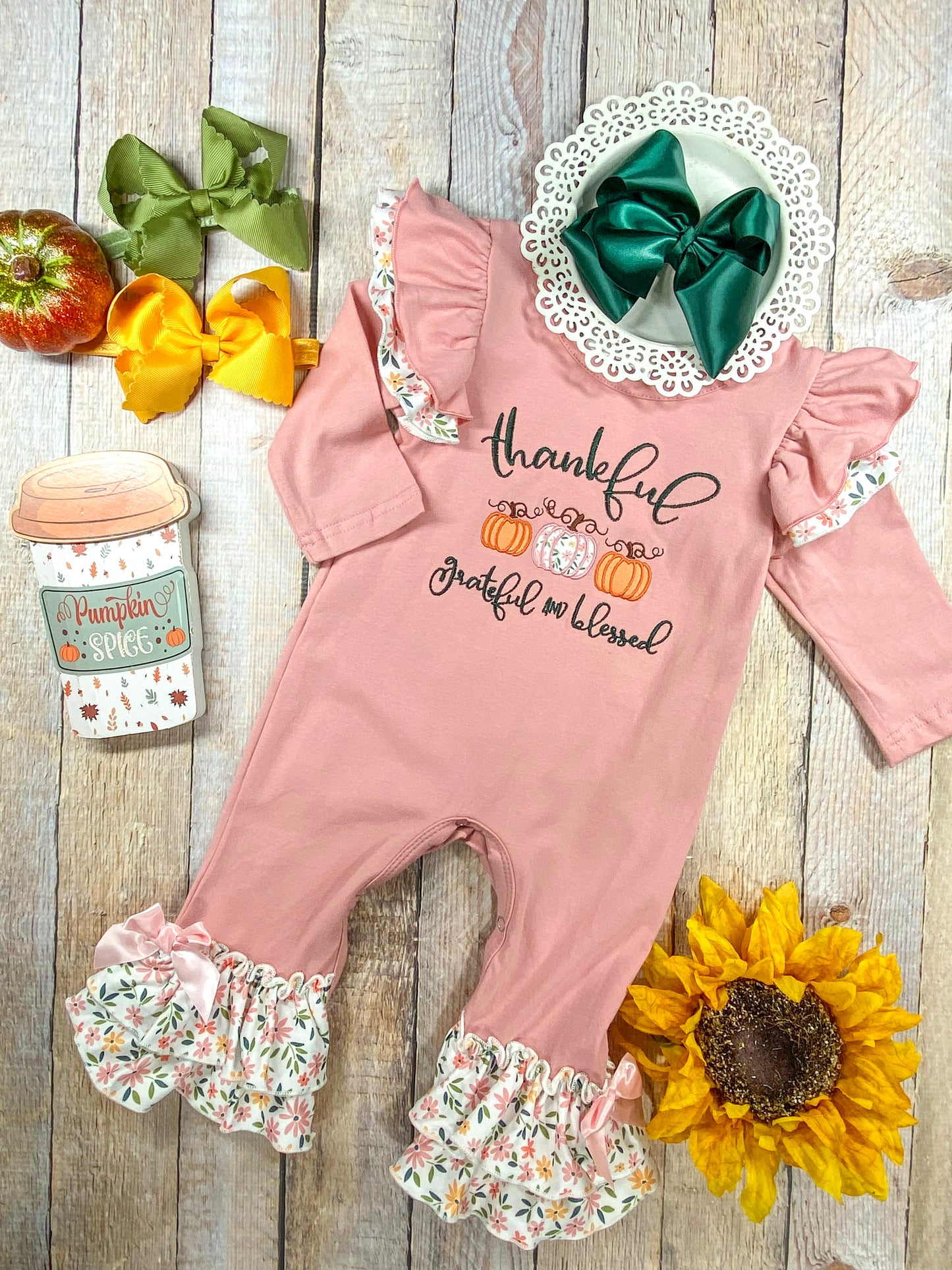 Thankful, Grateful & Blessed Infant Onesie