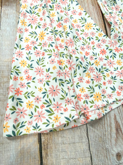 close up of the floral bell bottom 