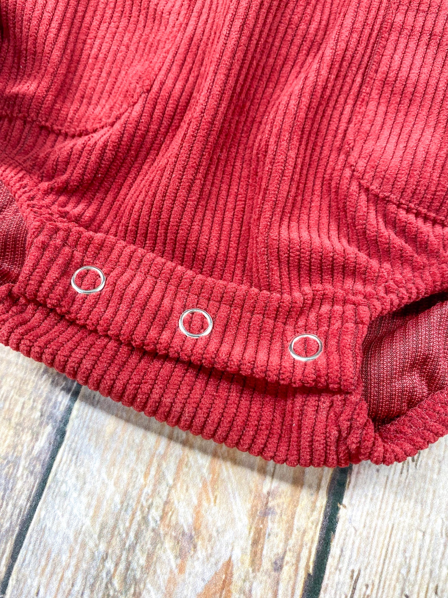 close up of the snaps at bottom of romper