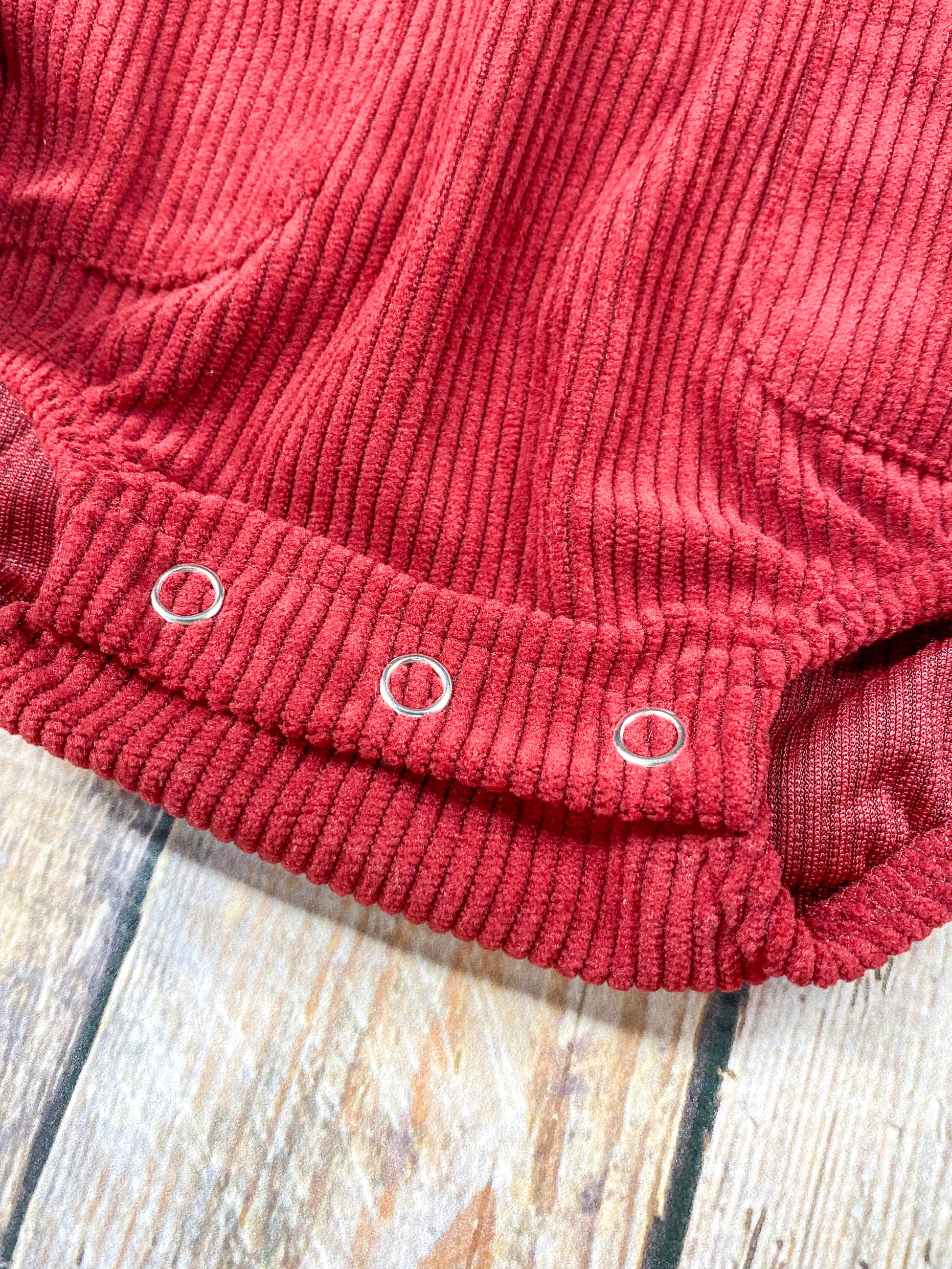 close up of the snaps at bottom of romper