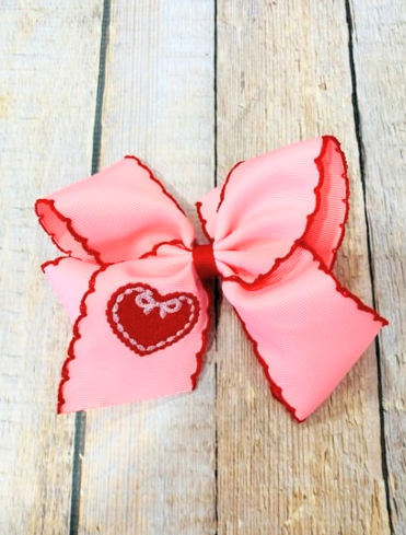 Valentine Doily Heart Embroidered Hair Bow