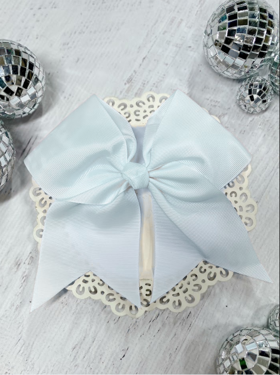 white solid cheer bow with pony-o clip