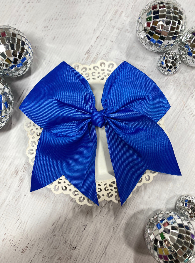 royal blue solid cheer bow with pony-o clip
