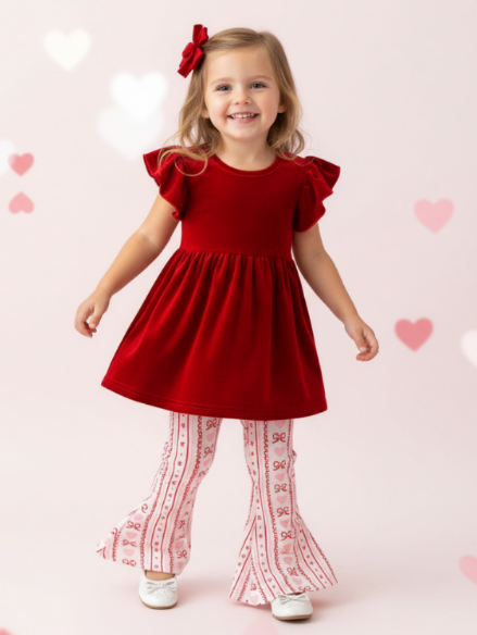 Valentine Velvet & Coquette Stripes Bell Bottoms Set - Alternative view