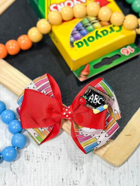 Red ABC's and pencils back to school hair bow