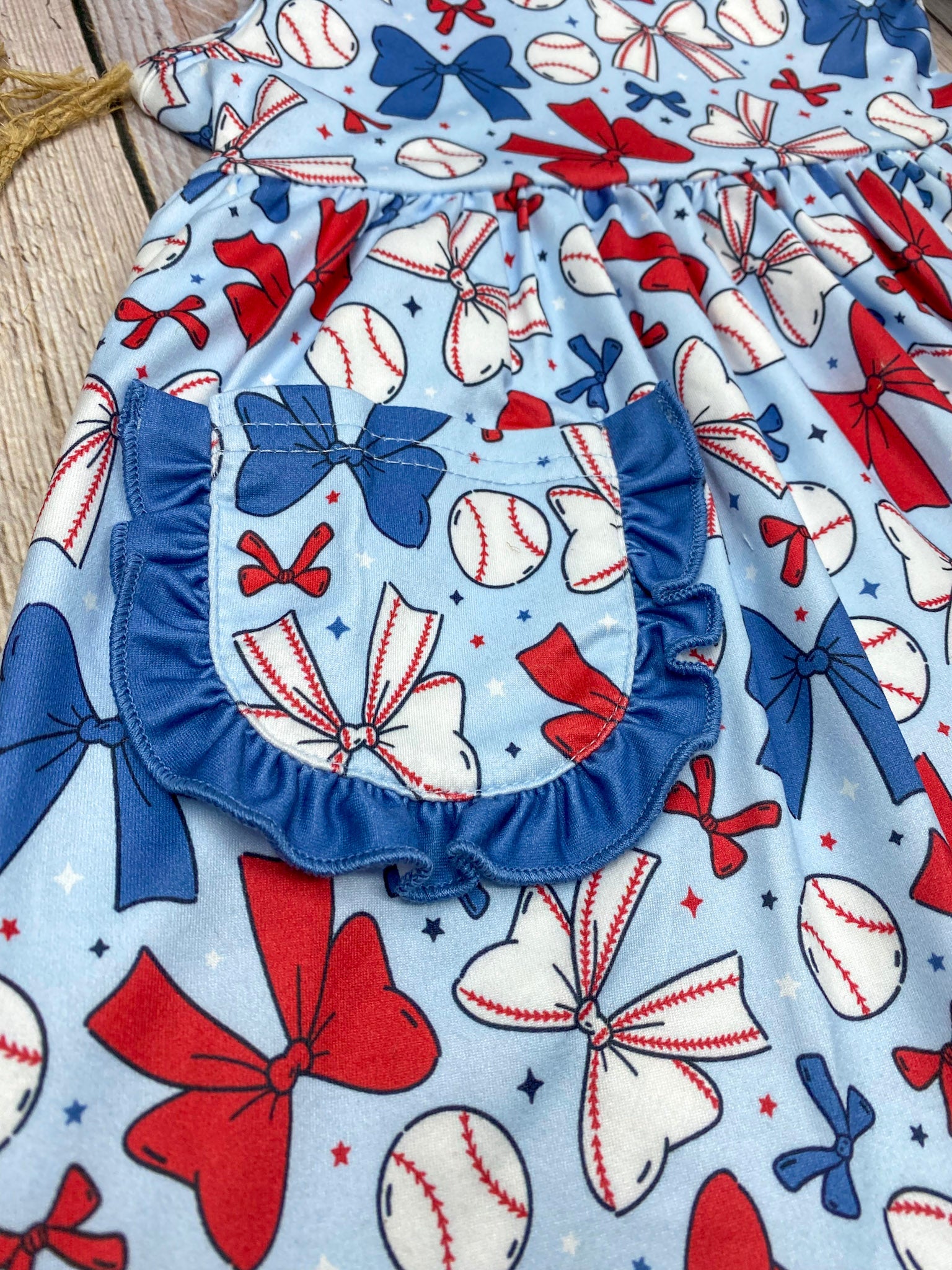 All-Star Baseball Bows Dress with Pockets pocket and fabric detail