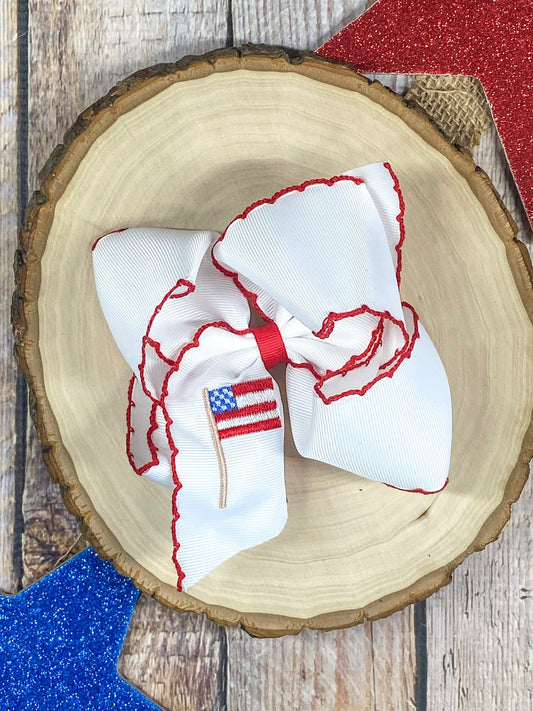 American Flag Embroidered Moonstitch Hair Bow