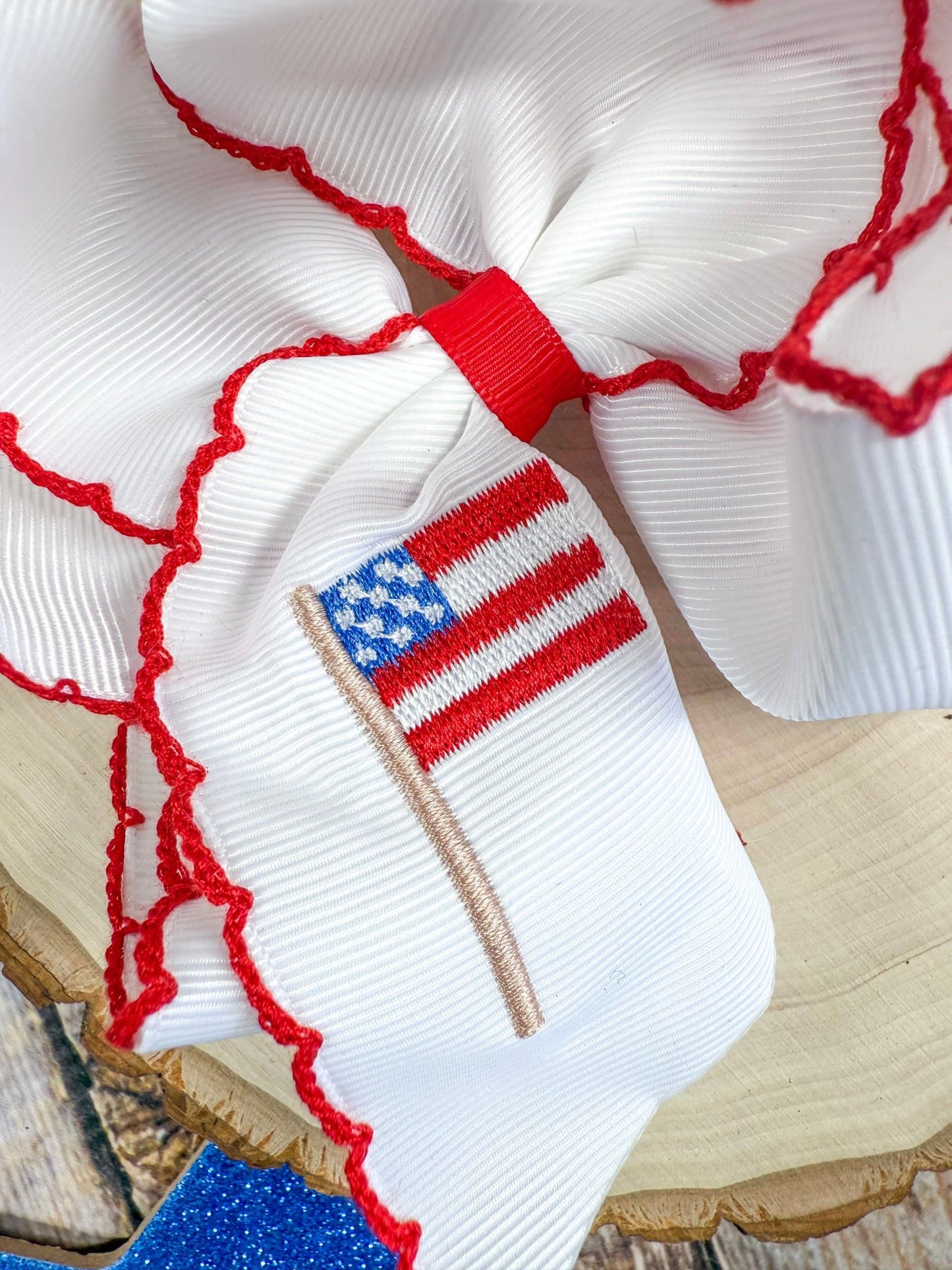 close up of american flag embroidery