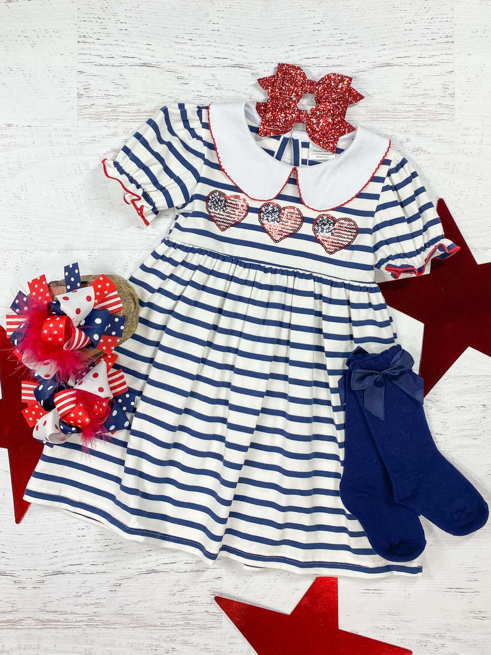 Red White & Blue American Sequin Hearts & Stripes Dress