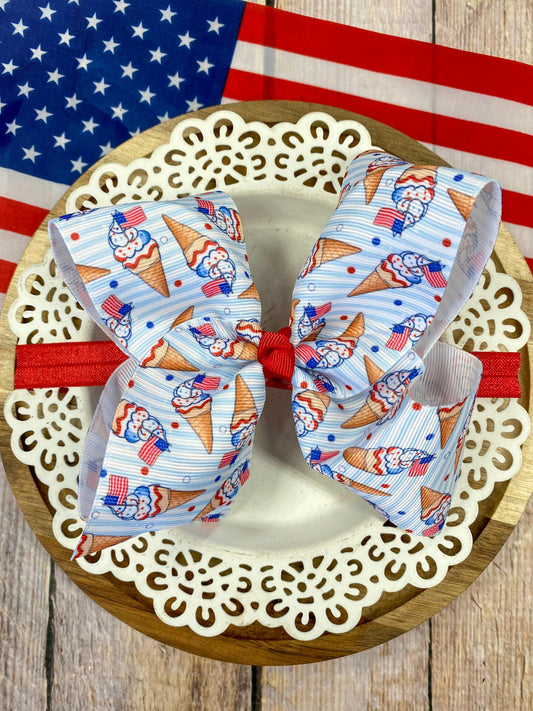 American Ice Cream Cones print hairbow on a wooden background - Alternative view
