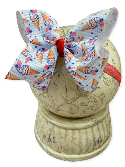 American Ice Cream Cones print hairbow on a white background