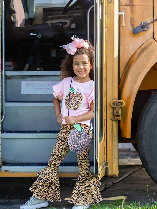 Animal Print Double Ruffle Bell Bottoms - Alternative view