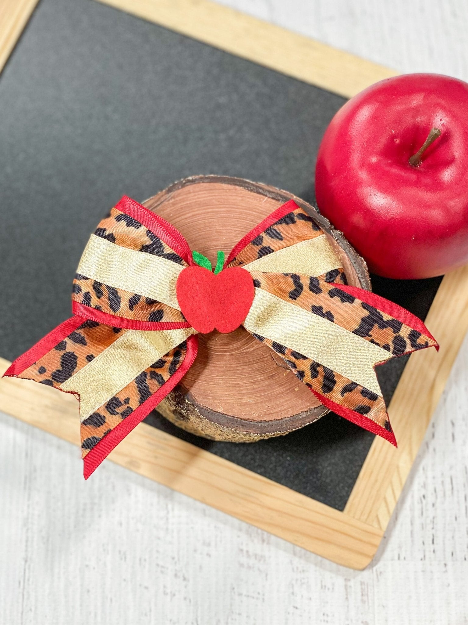 Red & Tan Apple & Animal Print Bow