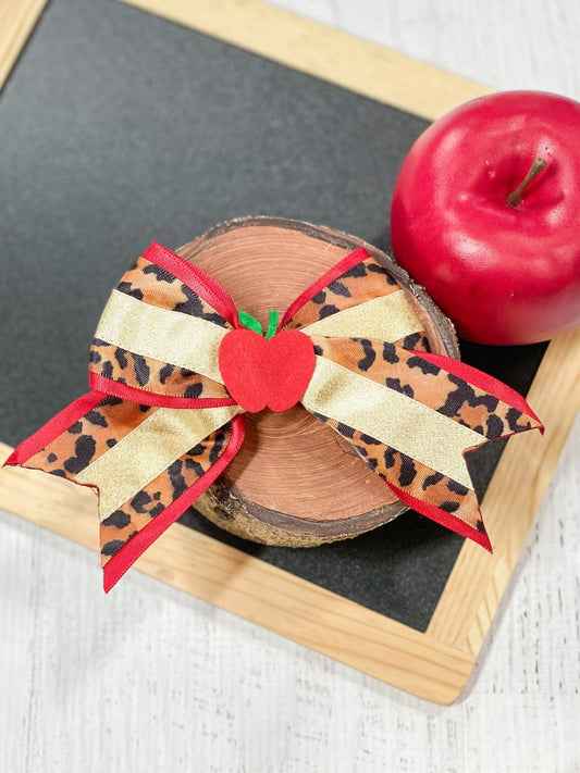 Red & Tan Apple & Animal Print Bow