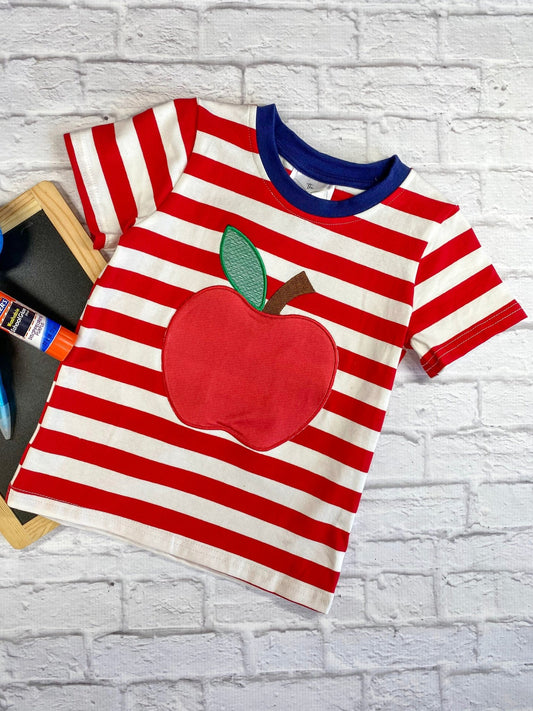Apple Applique & Red Stripes Boy's Top