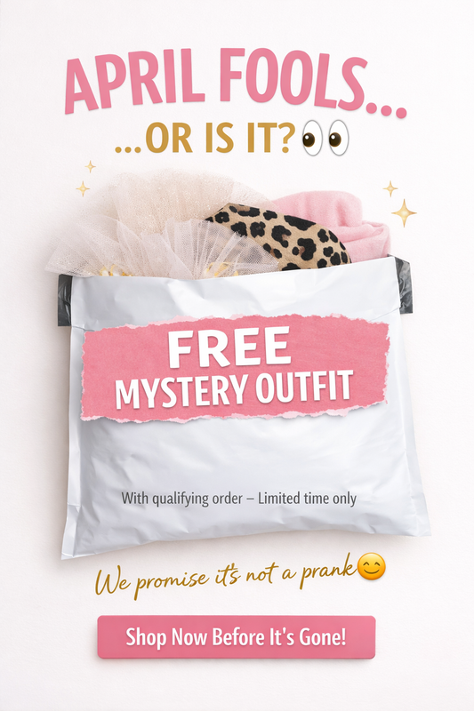 Promotional graphic for a free mystery outfit offer with text and a bag of clothes.