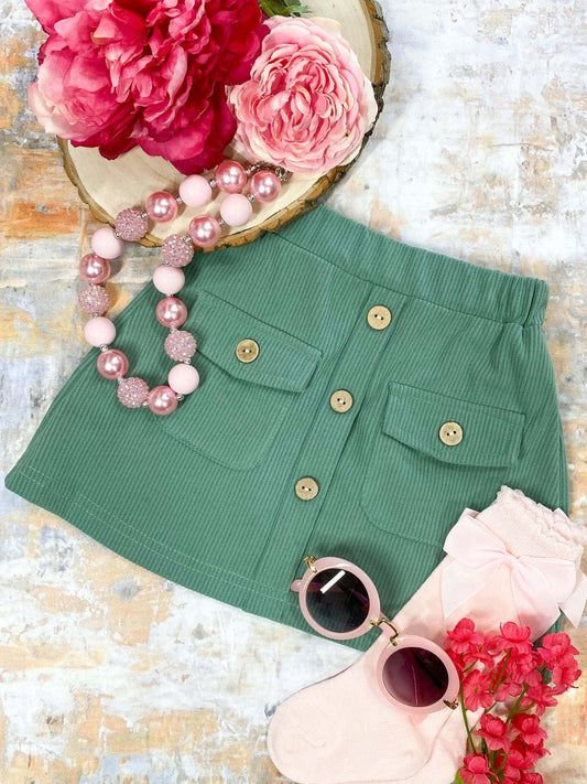 Aqua button down skirt with pocket detailing - Alternative view
