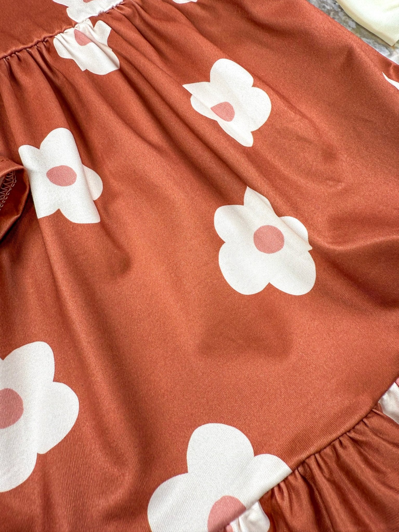 close up of flower pattern on dress