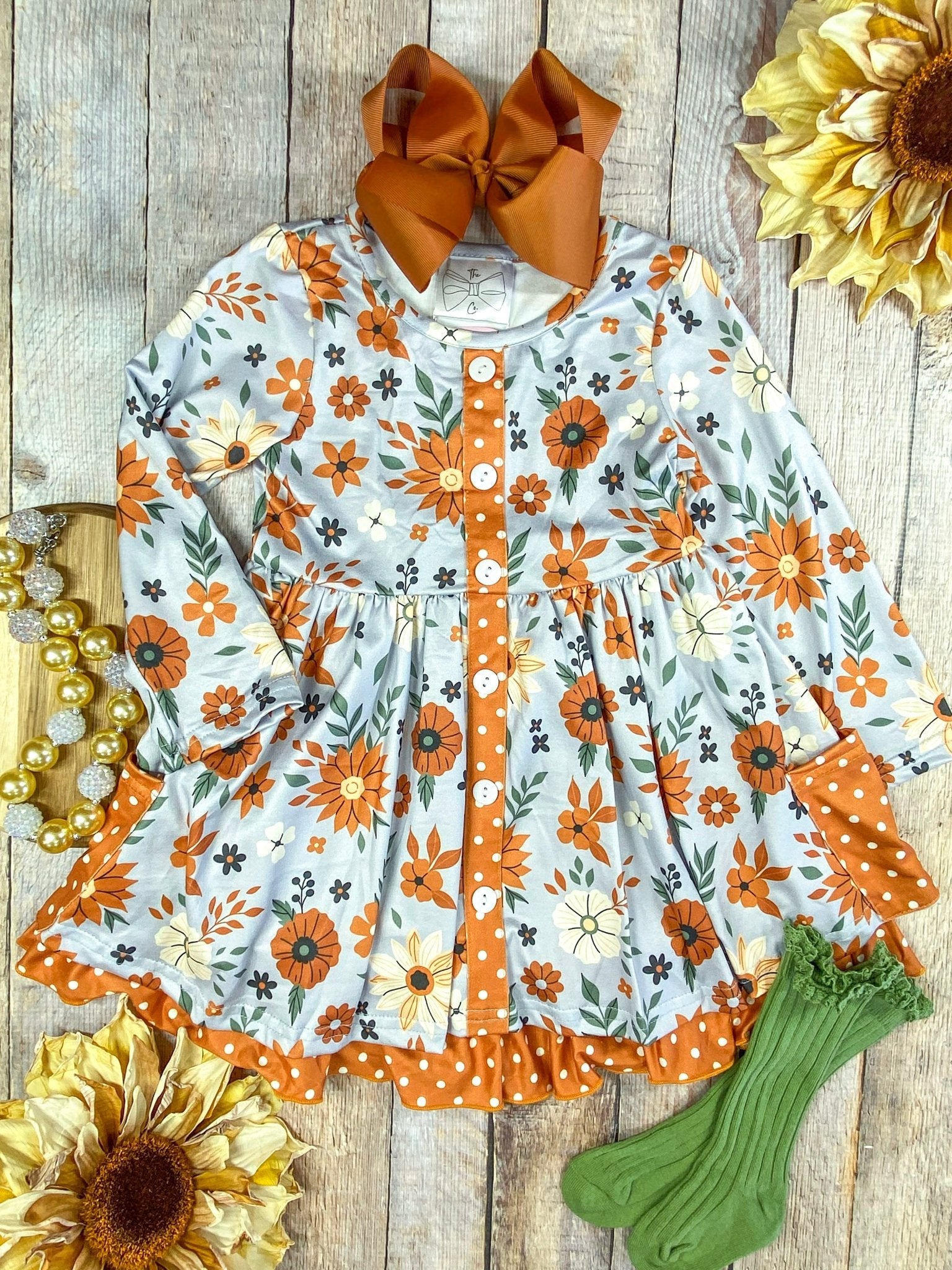 Autumn Flowers Dress with Pockets