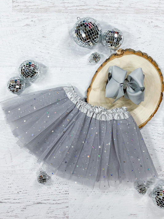 Grey sparkle baby tutu with a silver waistband