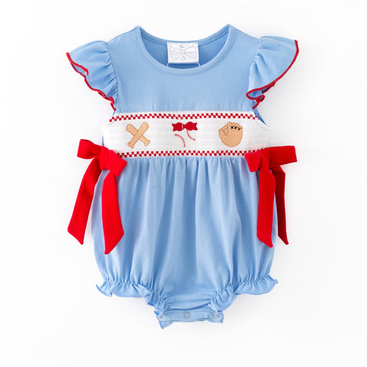 Third Strike Charm Infant Romper with Bows girls boutique outfit set from The Hair Bow Company - Alternative view
