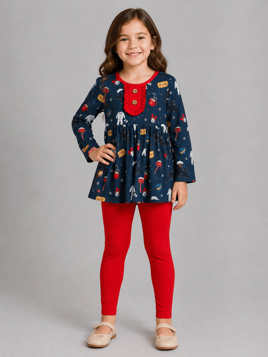 Girls Believe Christmas train tunic and red legging outfit
