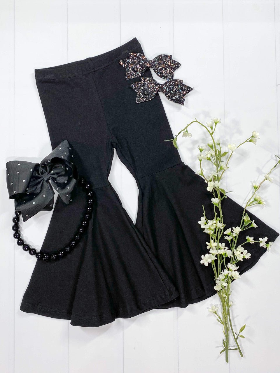 Black pull-on bell bottom pants for girls