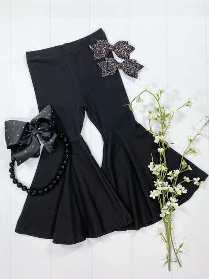 Black pull-on bell bottom pants for girls