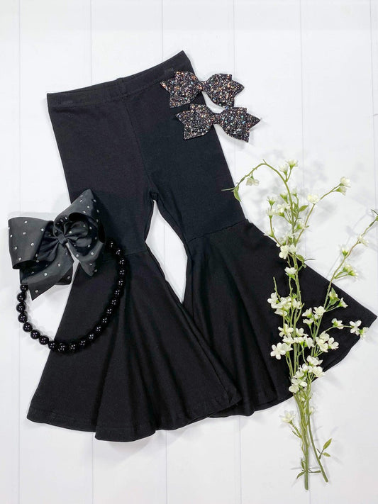 Black pull-on bell bottom pants for girls