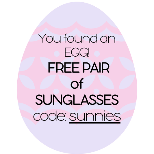 Pink and purple Easter egg-shaped sign with promotional text and code. - Alternative view