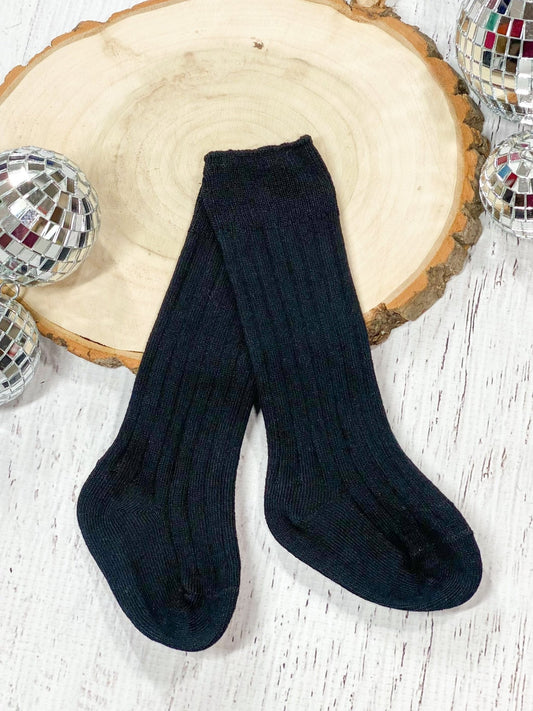 Black ribbed knee-high socks