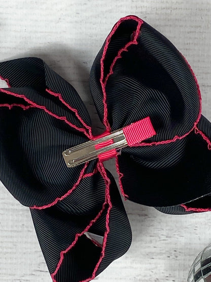 Back of the Black with Hot Pink Moonstitch Hair Bow
