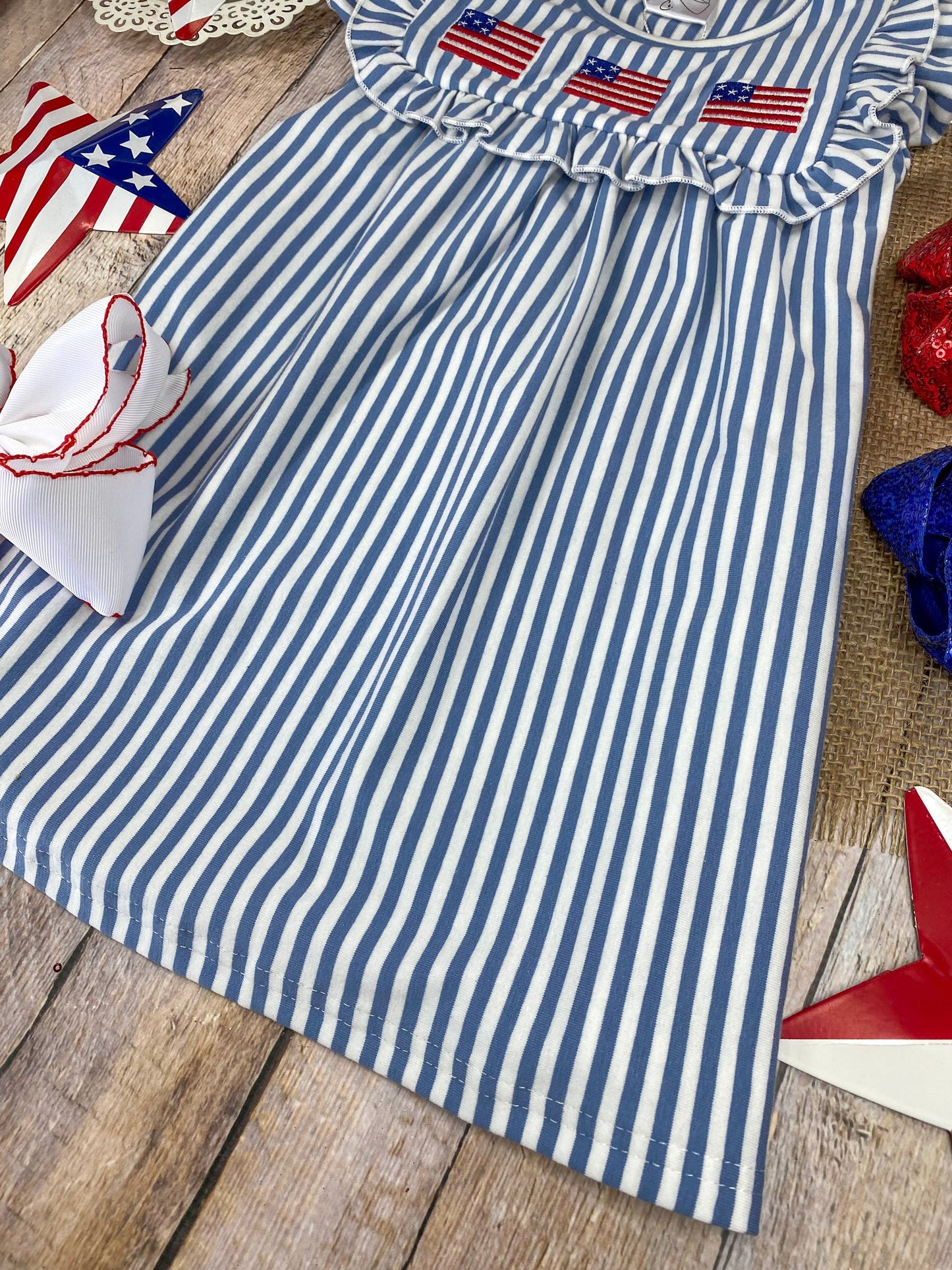 Classic Flag Stripe Dress on a wooden background