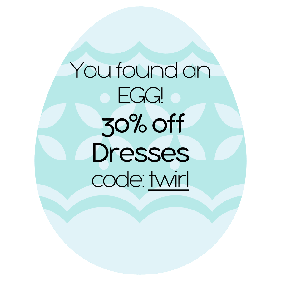 teal and blue Easter egg-shaped sign with promotional text and code.