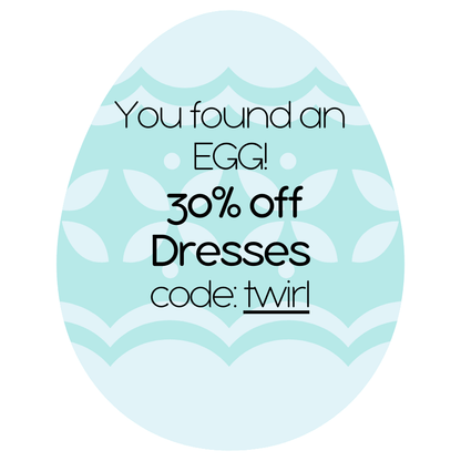 teal and blue Easter egg-shaped sign with promotional text and code.