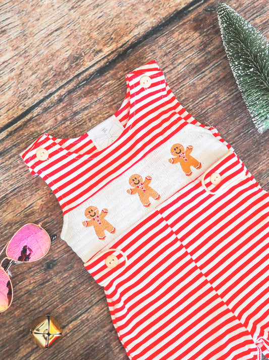 Gingerbread Friends Red Striped Infant Boys Onesie - Alternative view