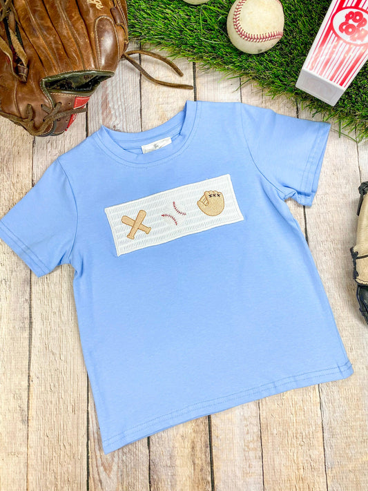 Boys Light Blue Smocked Baseball Top