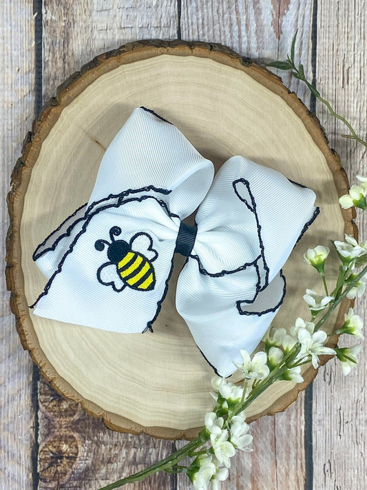 Bumblebee embroidered moonstitch hair bow on alligator clip